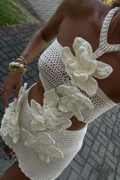 Margaret | Halter Knit Floral Mini Dress